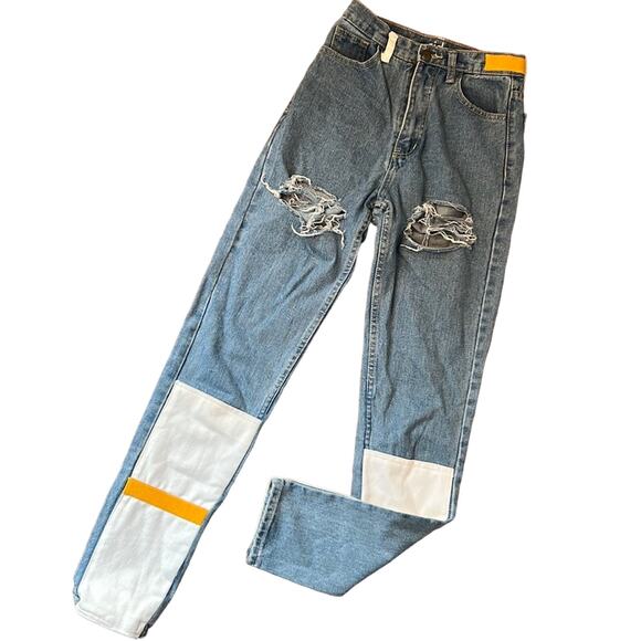 -Cide Celise high rise straight leg jeans patch size 27 - Picture 1 of 6